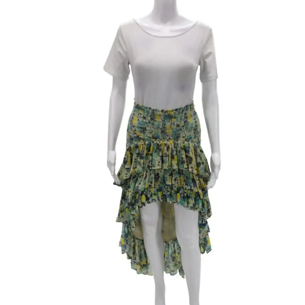 Love Shack Fancy Womens Peasant Skirt Blue Floral Cotton Short Size S